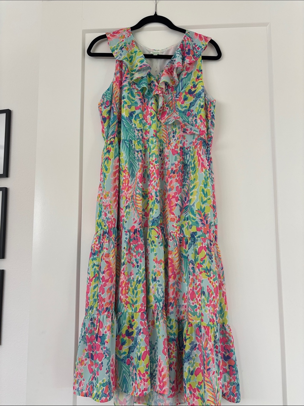Jade Sleeveless Floral Midi Dress in Pink, Green & Blue